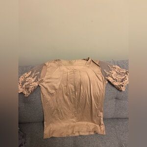 Elegant Lace Sleeve Tan Top